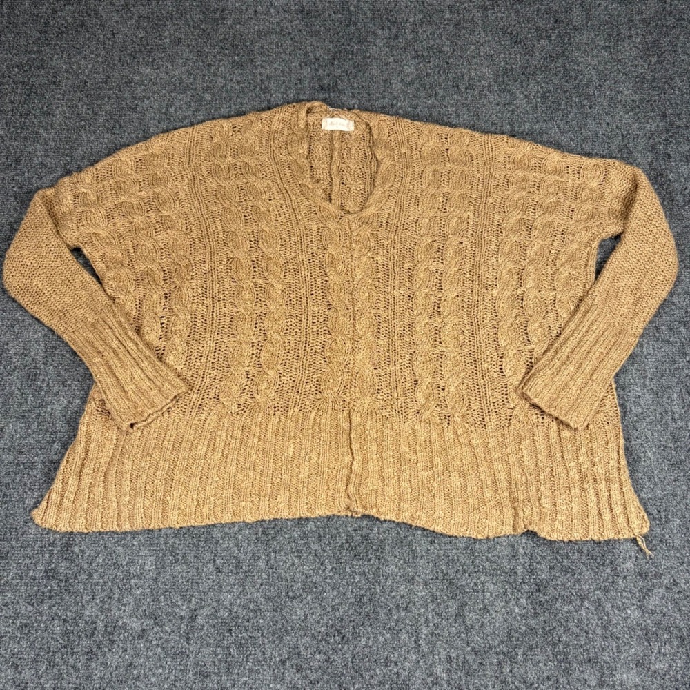 Altar'd State Womens Small Tan Cable Knit V-Neck Oversized Sweater 16K148-F17